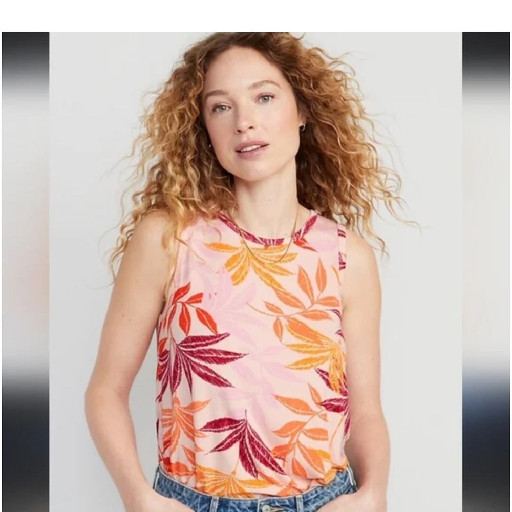 NWT Old Navy Peach Palm Sleeveless Luxe Floral Print Top
